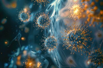 Obraz premium A group of cells suspended in mid-air, possibly during cell division or transportation