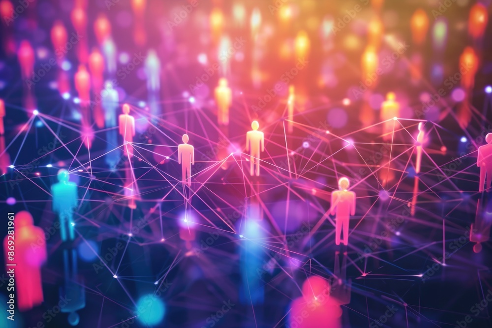 Poster a group of individuals linked together by a network, suitable for illustrating digital connections a