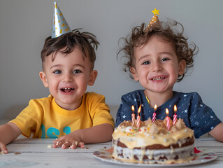 Children Celebrating Birthday with Cake