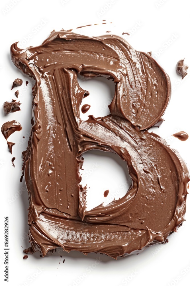Poster a single letter 'b' made from chocolate frosting on a surface