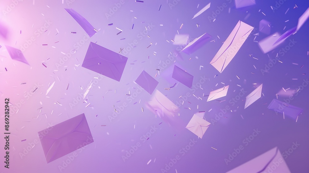 Poster a group of purple envelopes are suspended in mid-air, adding a touch of whimsy and wonder to any sce