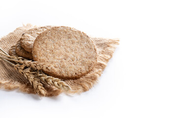 Healthy oatmeal cookies isolated on white background. Copy space