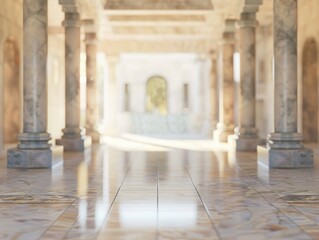 Blurred ancient Aztec temple interior with no people, classical interior, light colors, background, wallpaper 