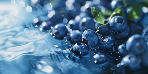 Blueberries Floating in Water with Bokeh Effect