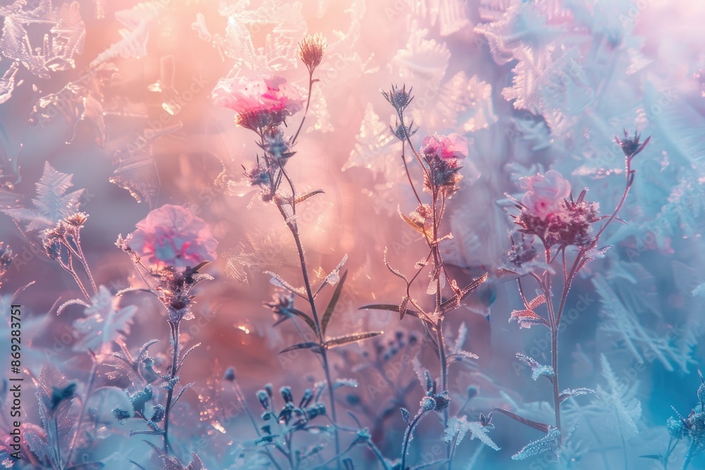 Poster a bouquet of pink flowers in a natural setting, suitable for use in advertisements or editorial cont