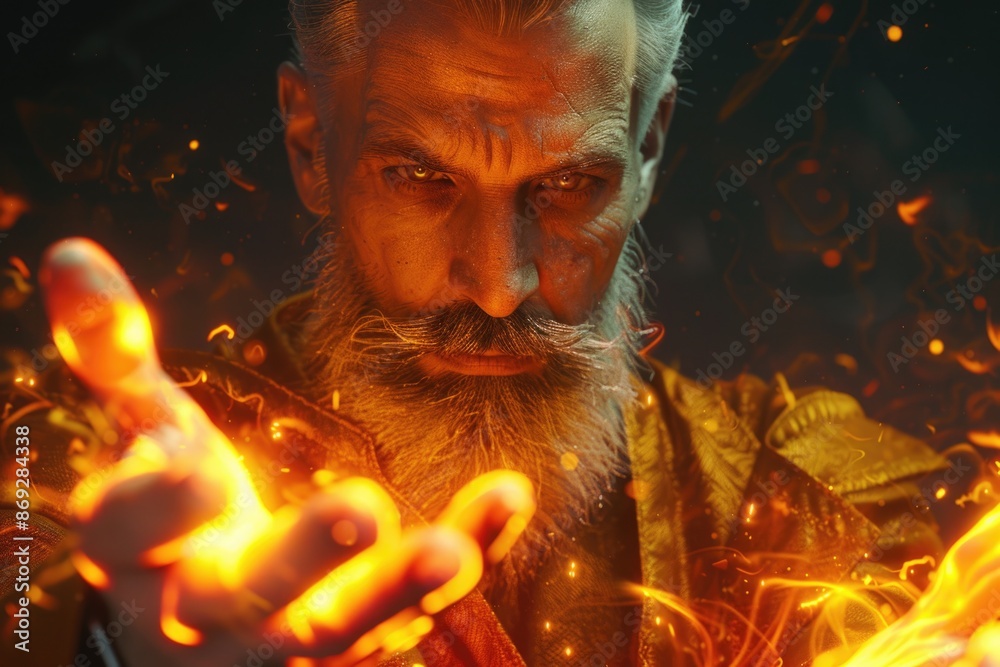 Poster a person holds a flame close-up, potential uses include editorial and commercial applications