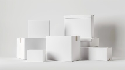 A collection of small white containers stacked one on top of the other, possibly used for storage or display