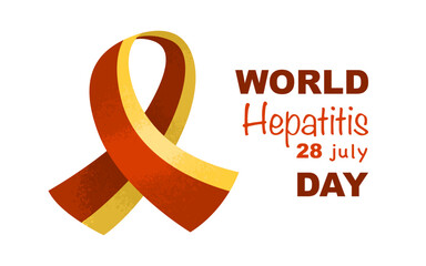 World Hepatitis Day concept banner. The image of a red and yellow ribbon is a symbol of the Fight against Disease. July 28th. Vector illustration isolated on transparent background.