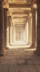 Fototapeta premium Blurred ancient Roman temple interior with no people, classical interior, light colors, background, wallpaper