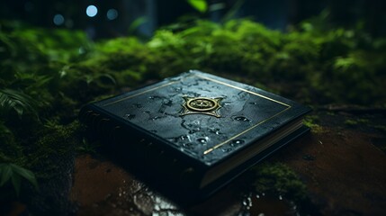 Classic book with intricate gold emblem.