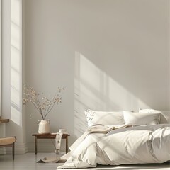 interior of a bedroom in front of empty wall