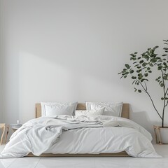 bedroom in hotel in front of empty wall