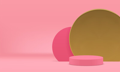 Pink 3d podium showcase mock up for beauty cosmetic product show realistic vector illustration