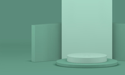 3d light green promo showcase podium mock up for cosmetic show realistic vector illustration