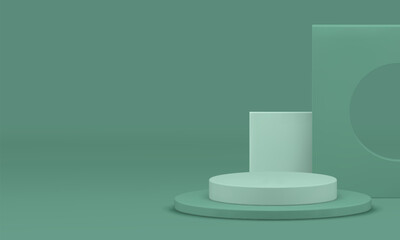 3d pastel green showroom podium geometric shapes interior for show realistic vector illustration