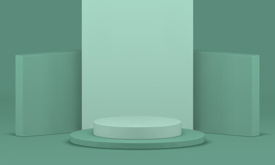 Minimal 3d pastel green promo podium showcase stand realistic vector illustration