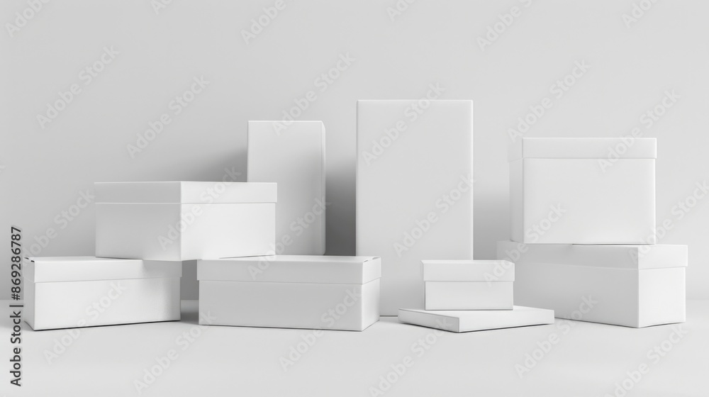 Poster A collection of identical white boxes arranged together, suitable for use in presentations or product displays