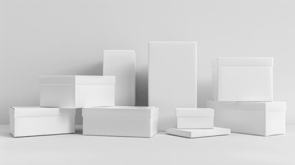 A collection of identical white boxes arranged together, suitable for use in presentations or product displays