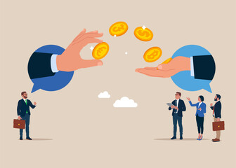 People send and receive money via an online connection. The concept of mobile banking and online payments. Flat vector illustration