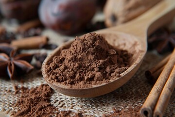 Rustic Cocoa Powder with Cinnamon Sticks and Star Anise