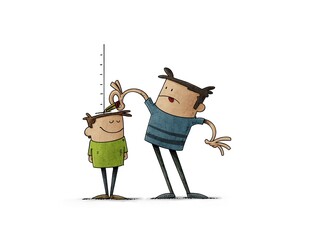 Child being measured in height by an adult.