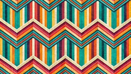 Vibrant retro colors overlap in geometric striped pattern on textured background, ideal for ceramic tile, wallpaper, linoleum, textile, and web design.