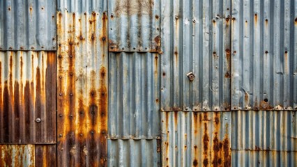 Grey metal sheets scratched and corroded in places, juxtaposed with smooth and rough plastic texture, creating a contrasting industrial background.