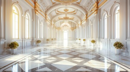 Fototapeta premium Modern luxurious palace interior with no people, lightly blurred, advertising, background, wallpaper, space for text