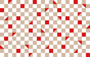 Abstract geometric pattern of squares and triangles. Seamless vector background of chessboard in beige, red and white colors