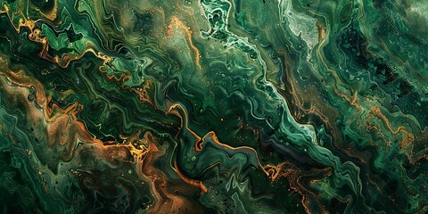Abstract Artistic Marbled Green and Gold Fluid Art Composition