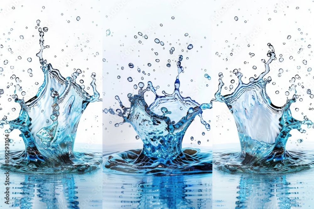 Poster A group of water droplets splashing on top of each other, great for representing fluid motion or scientific concepts