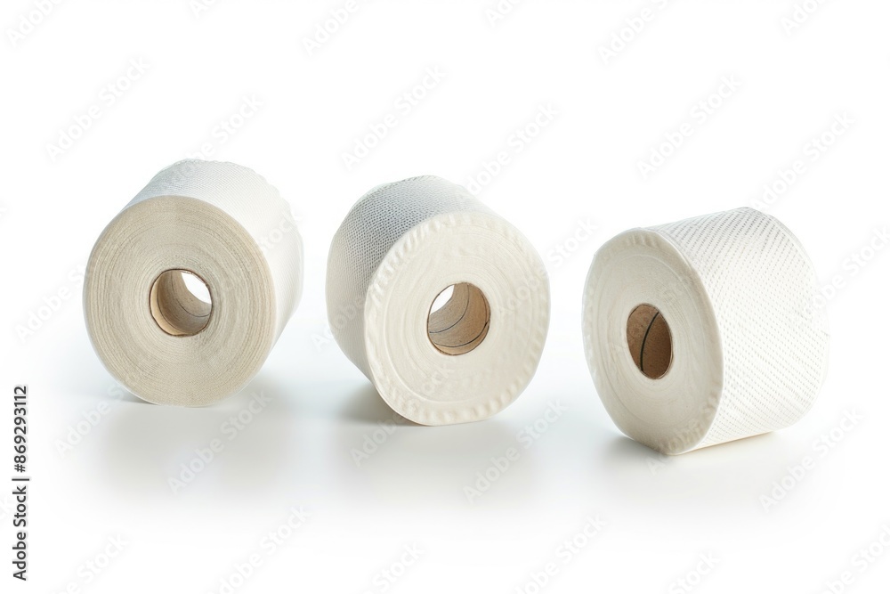 Poster A simple image showing three rolls of toilet paper placed on a white background
