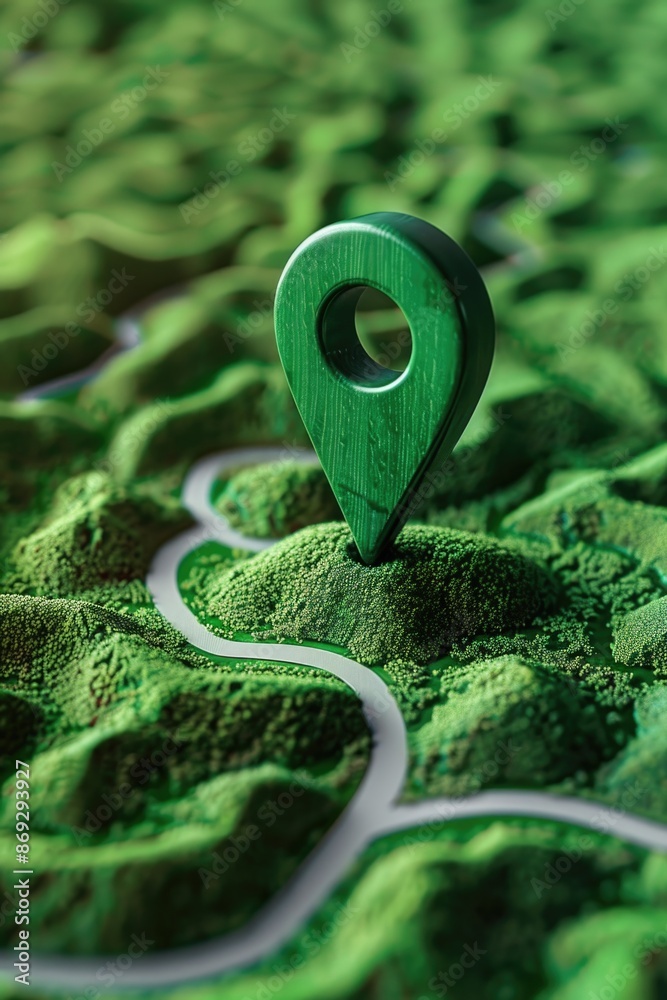 Poster a map featuring a green pin marking a location