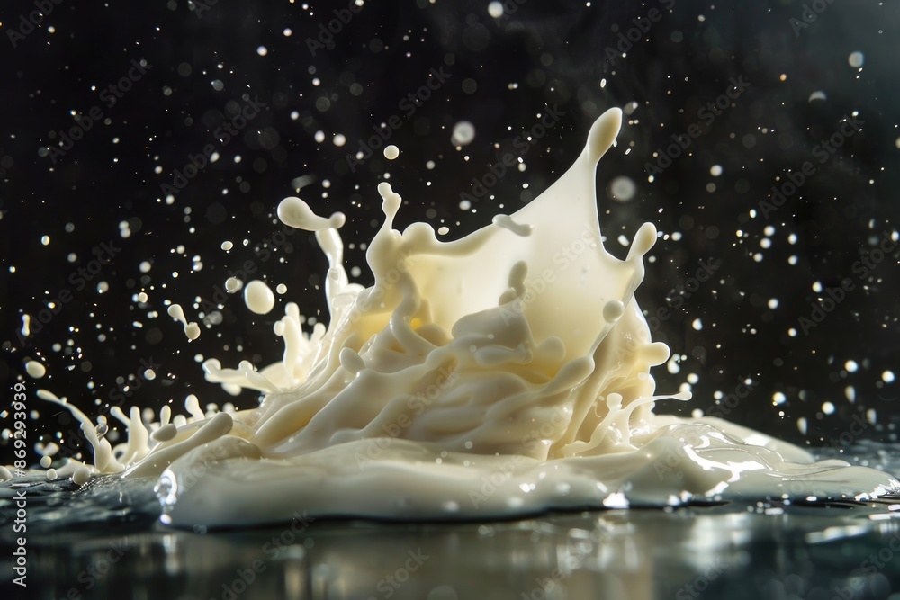 Poster a splash of milk on top of a table