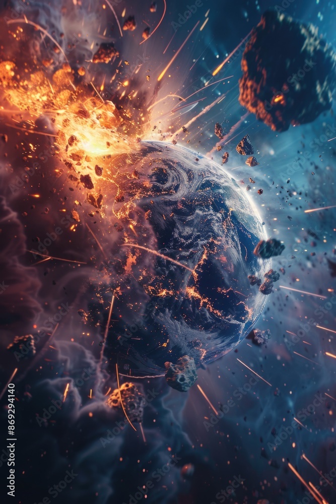 Poster a massive planet explodes in space, releasing energy and debris