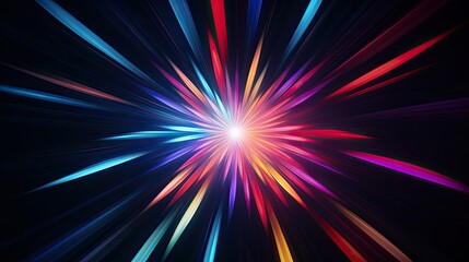 Black background with colorful rays of light shooting out from the center