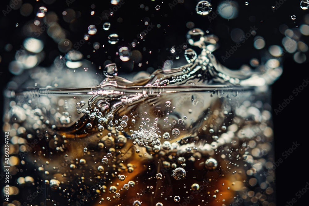 Sticker Close-up shot of a glass filled with water and air bubbles