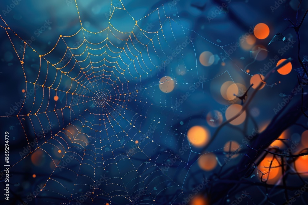 Aufkleber A spider web is tangled in the branches of a tree, capturing a delicate and intricate scene