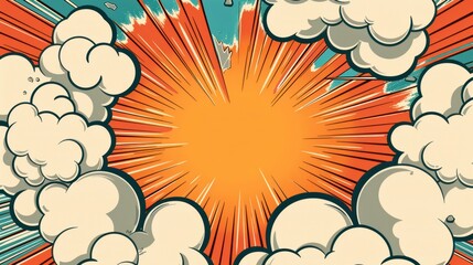 Party invite with a superhero explosion backdrop, comic book elements, blank area for details