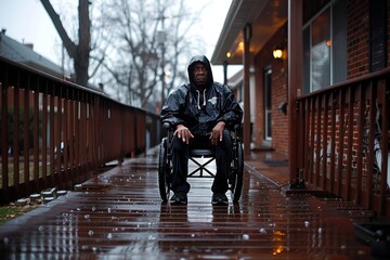 Man in Wheelchair on Rainy Day