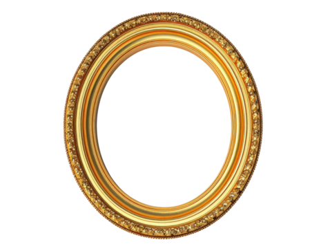 Elegant golden oval frame with intricate detailing for artworks, photographs and decorative purposes. Perfect for classic and vintage decor.