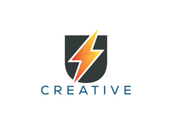 Minimal and professional Letter U thunder logo design template