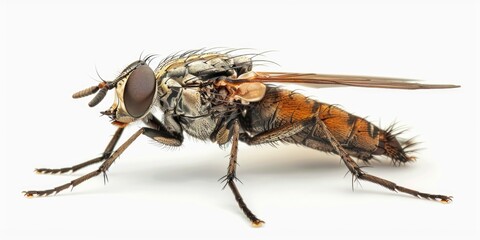 Fototapeta premium A close-up view of a fly sitting on a white surface, offering various uses for editorial and commercial purposes