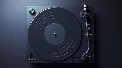 Obraz premium Black Vinyl Record Player on Dark Background