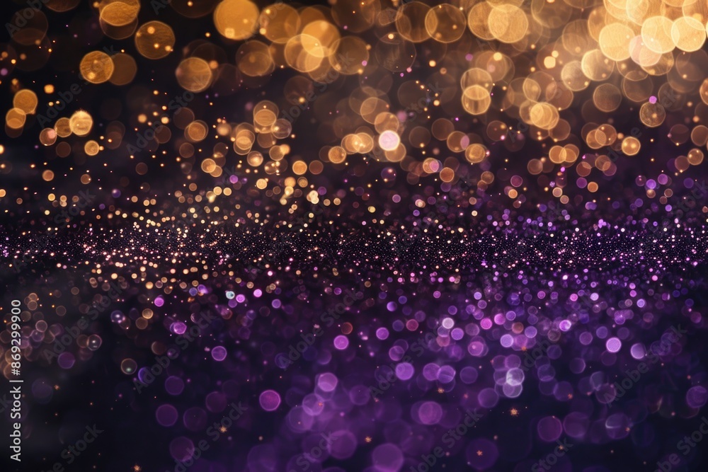 Poster a vibrant purple and gold background filled with twinkling lights, perfect for use in designs or as 