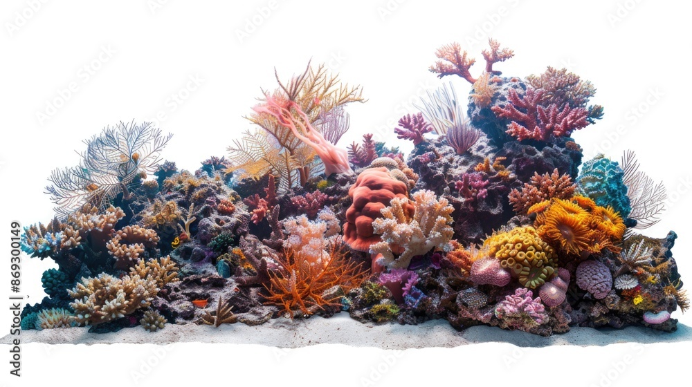 Sticker An aquarium filled with variously colored corals, perfect for decorative or educational use