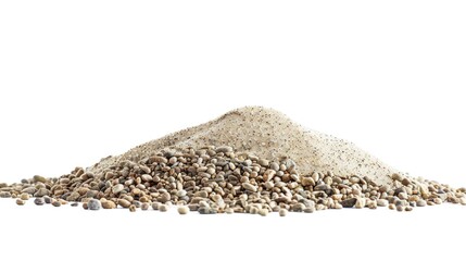 A pile of gravel sits on a white surface, ready for use or display
