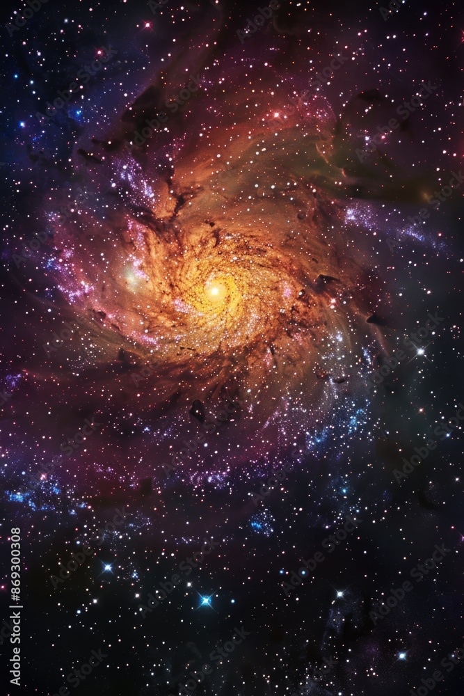 Poster a beautiful galaxy with a spiral galaxy in the background, ideal for science and astronomy-themed pr