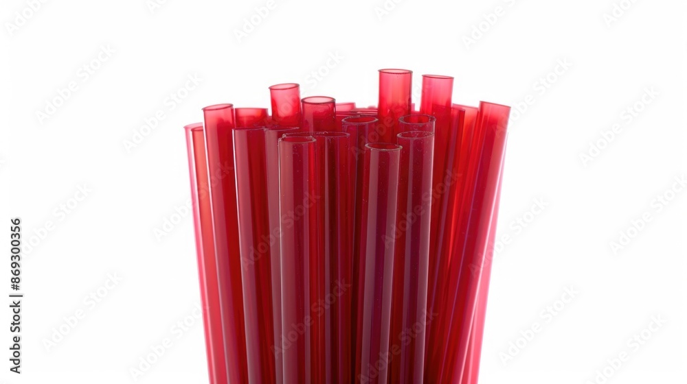 Poster a collection of bright red drinking straws placed neatly in a glass container