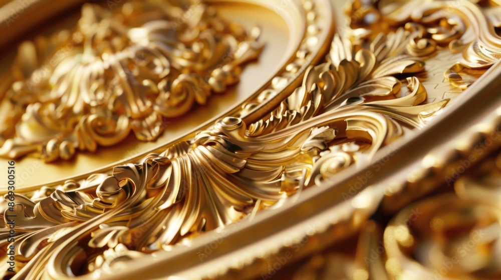 Poster A close-up view of a gold clock face with intricate details and ornate design